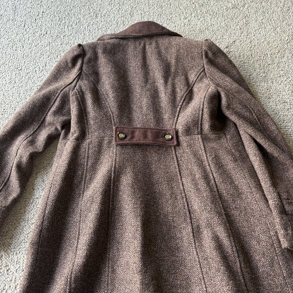 Jessica Simpson Tweed Coat M Brown Pink  Double Breasted Faux Suede Y2K Warm - Picture 10 of 12